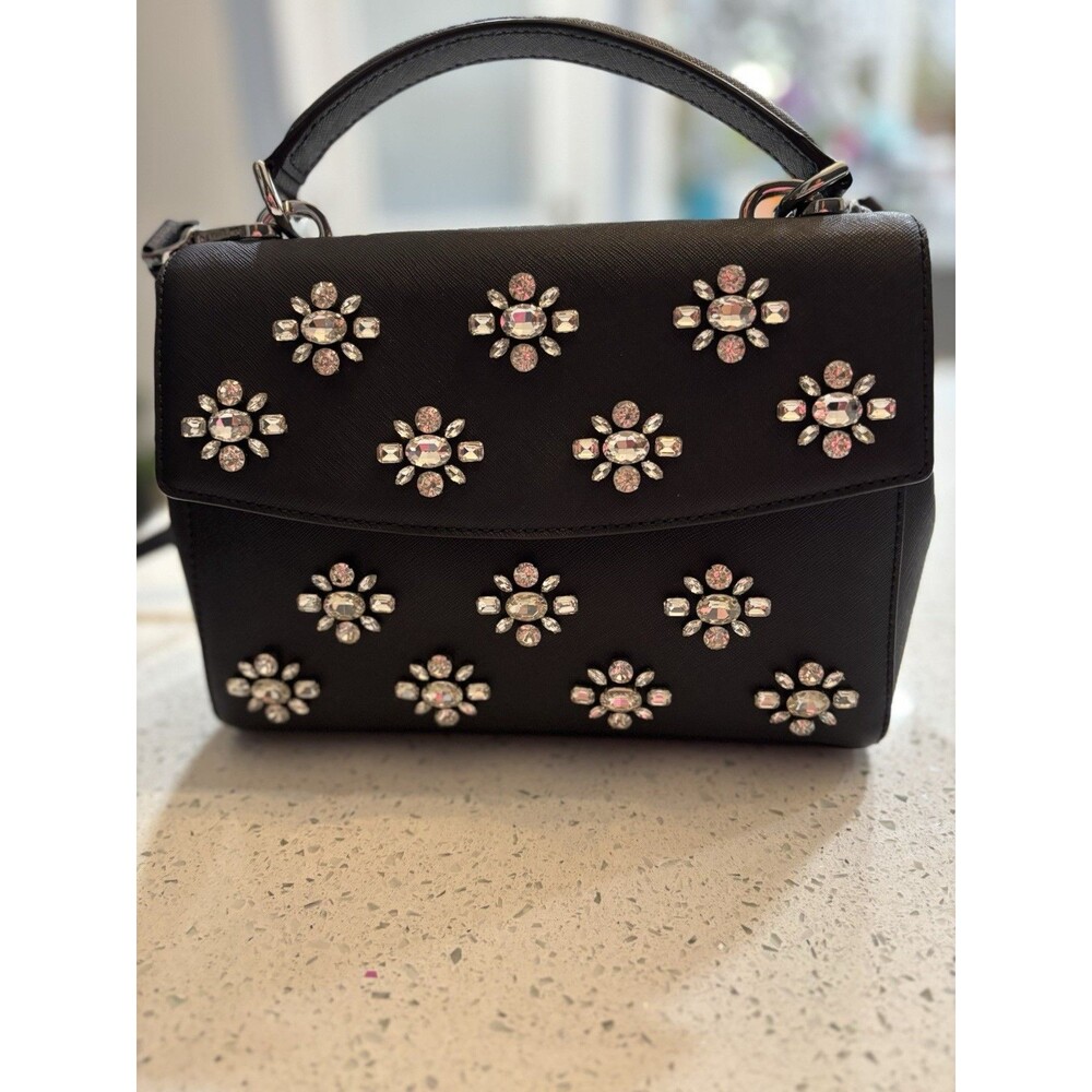 Michael Kors Ava Small Satchel Jewel Saffiano Black Leather Preowned - Picture 2 of 11